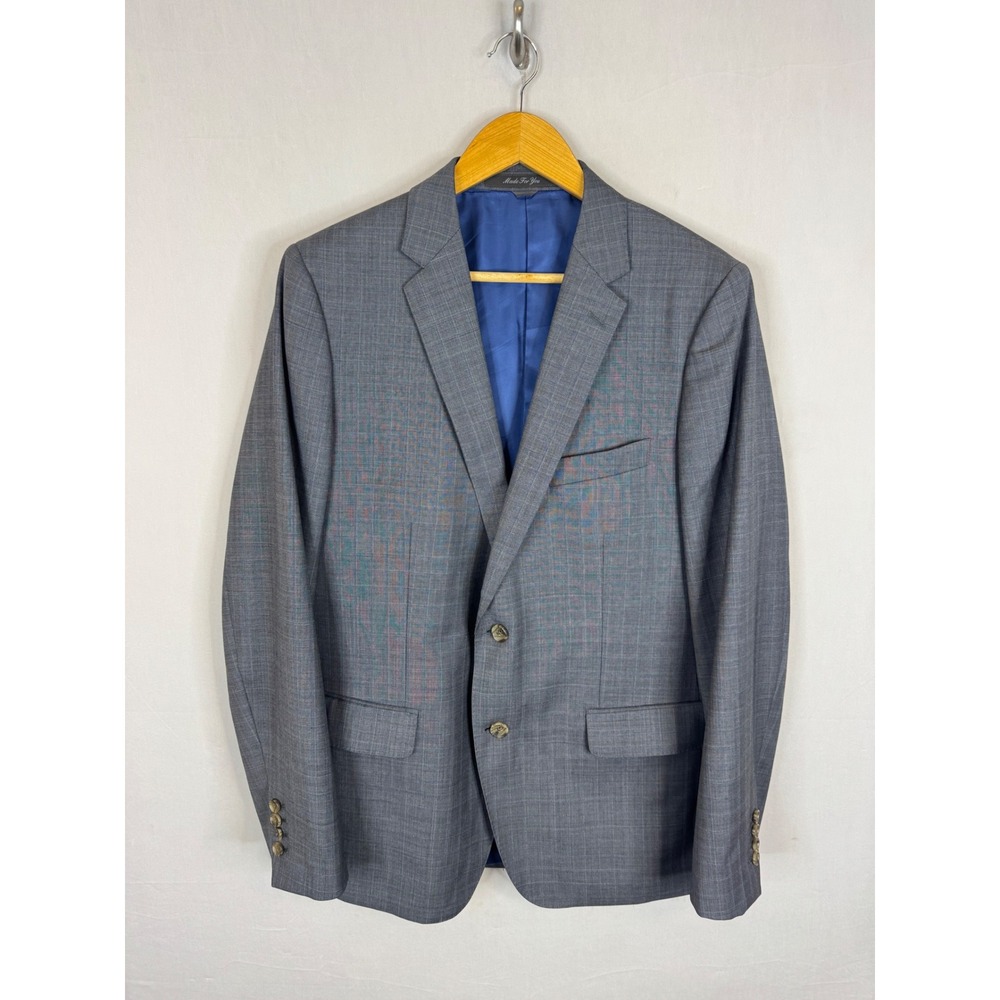 Indochino Mens Grey Glen Plaid 100% Wool 2-Button Blazer Suit Jacket Men 42